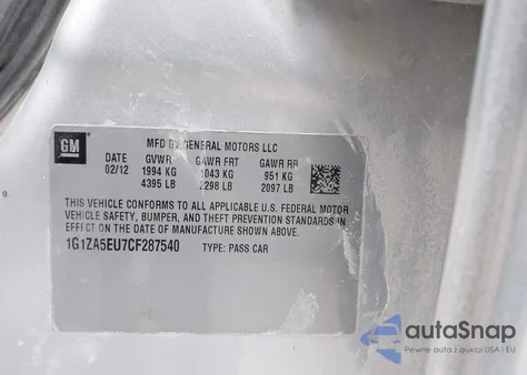 2012 Chevrolet Malibu Ls z USA, uszkodzony, nr VIN 1G1ZA5EU7CF287540